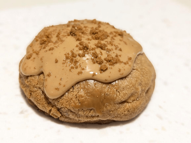 Biscoff and caramelised white chocolate cookie stuffed with Biscoff spread