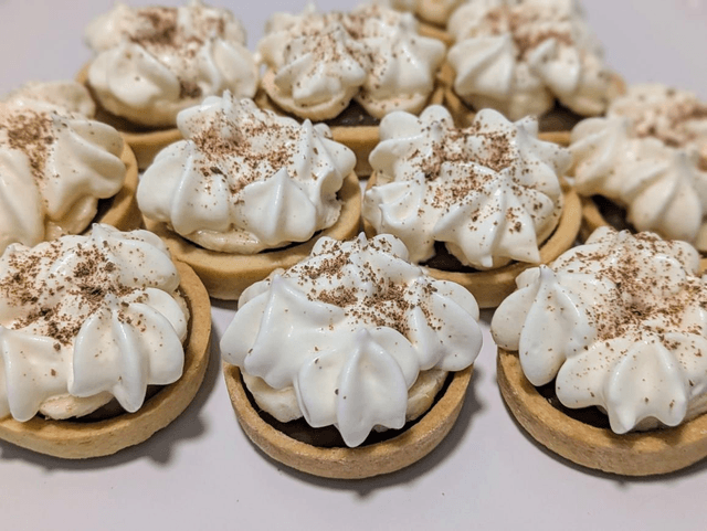 Mini Bannoffee tarts, batches of 24.Handmade pastry, caramel and Chantilly cream with a layer of banana 