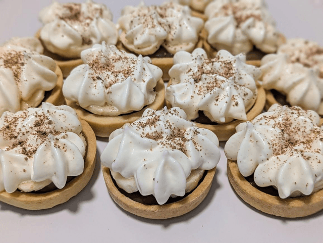 Mini Bannoffee tarts, batches of 24.Handmade pastry, caramel and Chantilly cream with a layer of banana 